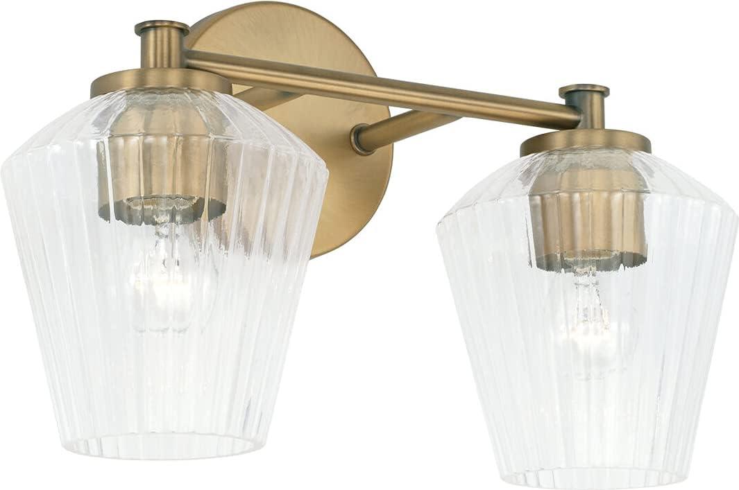 Elegant Aged Brass 2-Light Vanity with Fluted Glass Shades