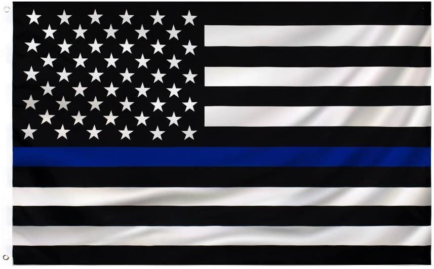 Thin Blue Line Flag United States Policeman Banner Polyester 3x5 Foot Flags Vivid Color and UV Fade Resistant Flag Outdoor Banner