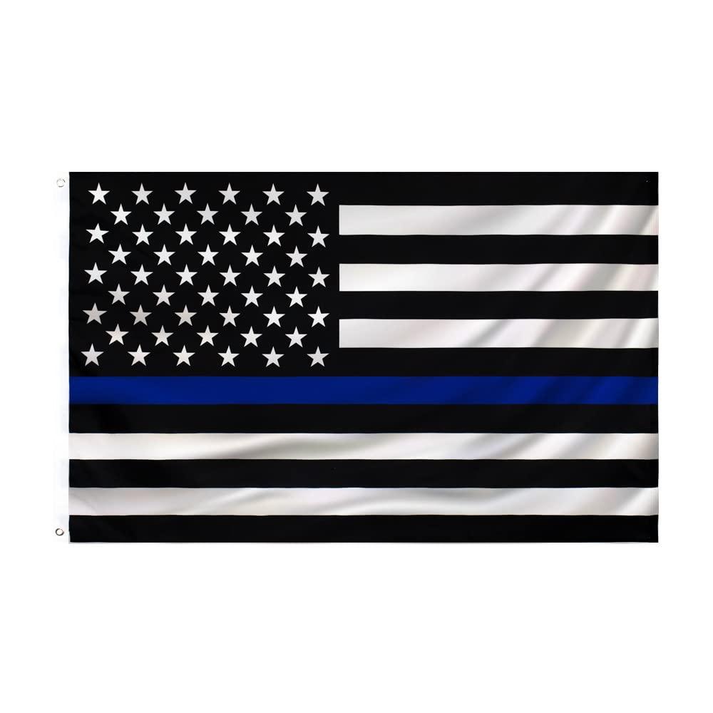 Thin Blue Line Flag United States Policeman Banner Polyester 3x5 Foot Flags Vivid Color and UV Fade Resistant Flag Outdoor Banner