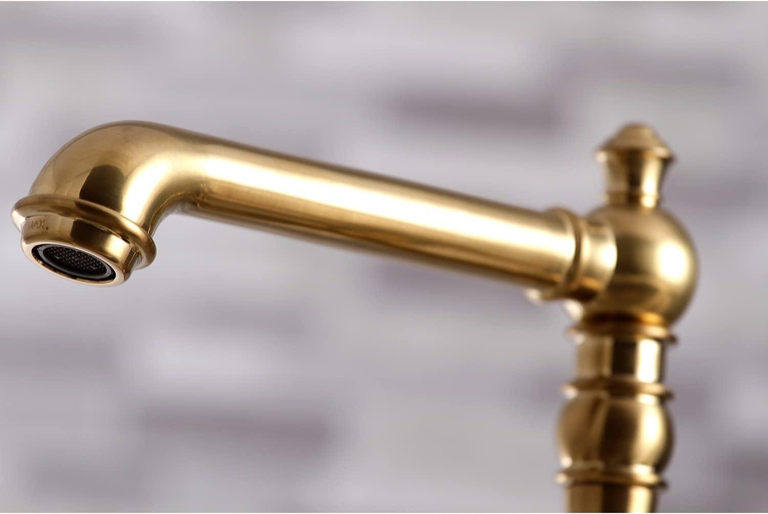 Kingston Brass KS7277AXBS English Country 8" Bridge Kitchen Faucet with Sprayer, Brushed Brass