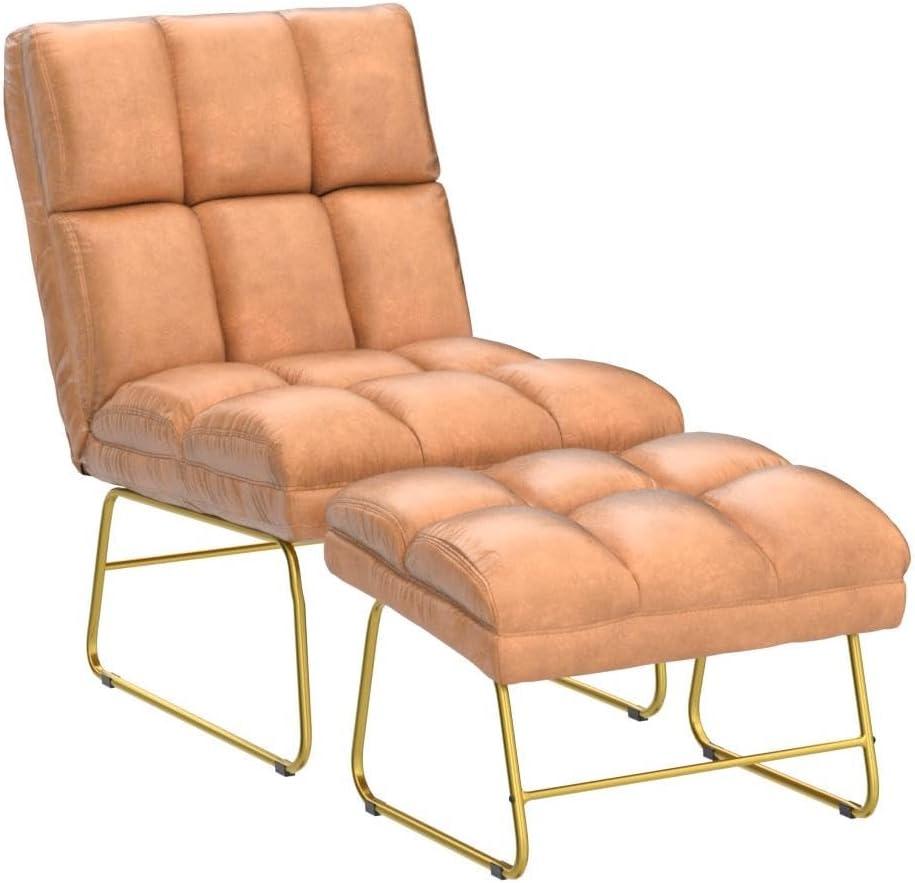 Mcombo Accent Club Chair with Ottoman, Golden Metal Legs 4013 (Saddle)