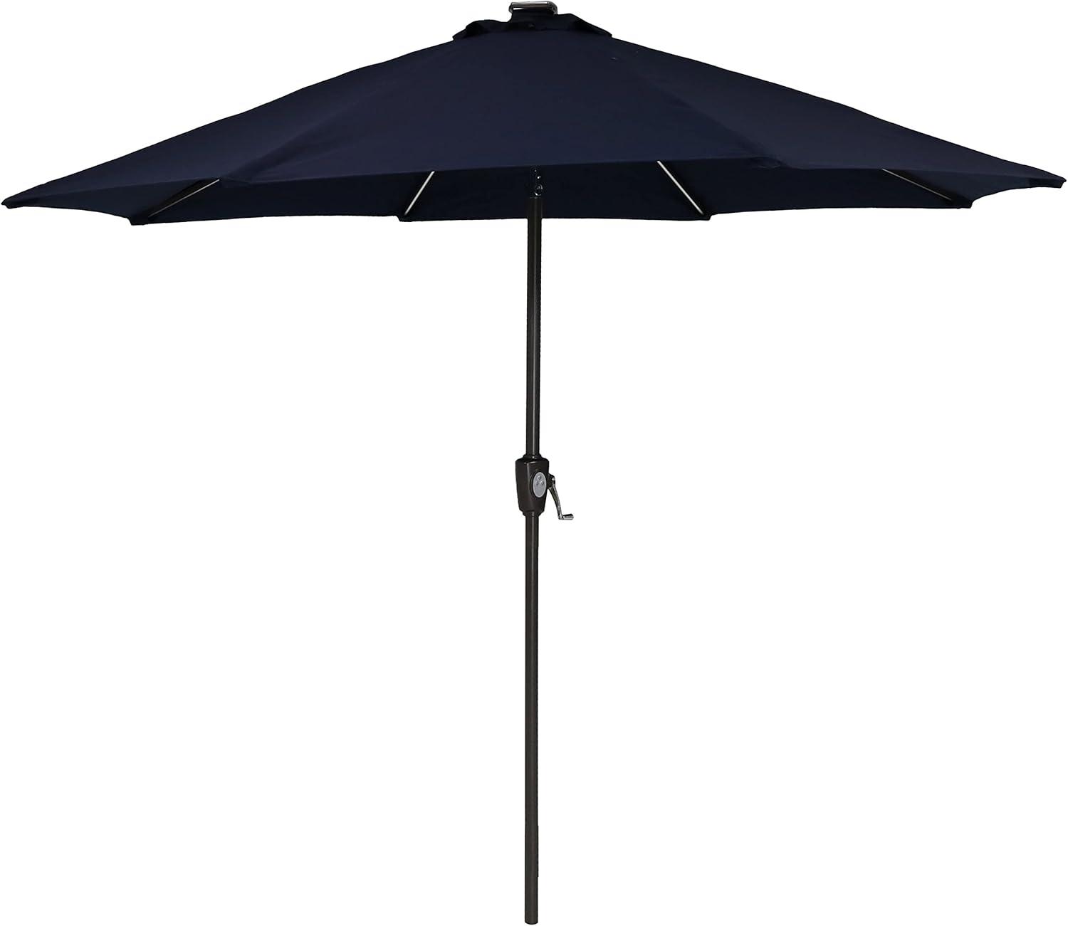 Sunnydaze Outdoor Solution-Dyed Sunbrella Pool Patio Umbrella with Solar LED Light Bars and Tilt - 9' - Navy Blue