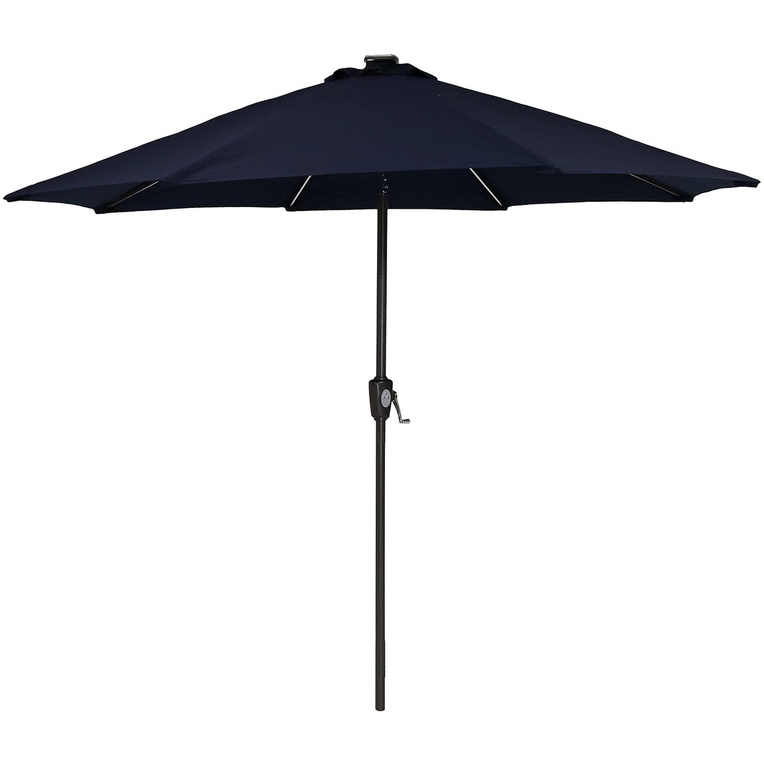 Sunnydaze Outdoor Solution-Dyed Sunbrella Pool Patio Umbrella with Solar LED Light Bars and Tilt - 9' - Navy Blue