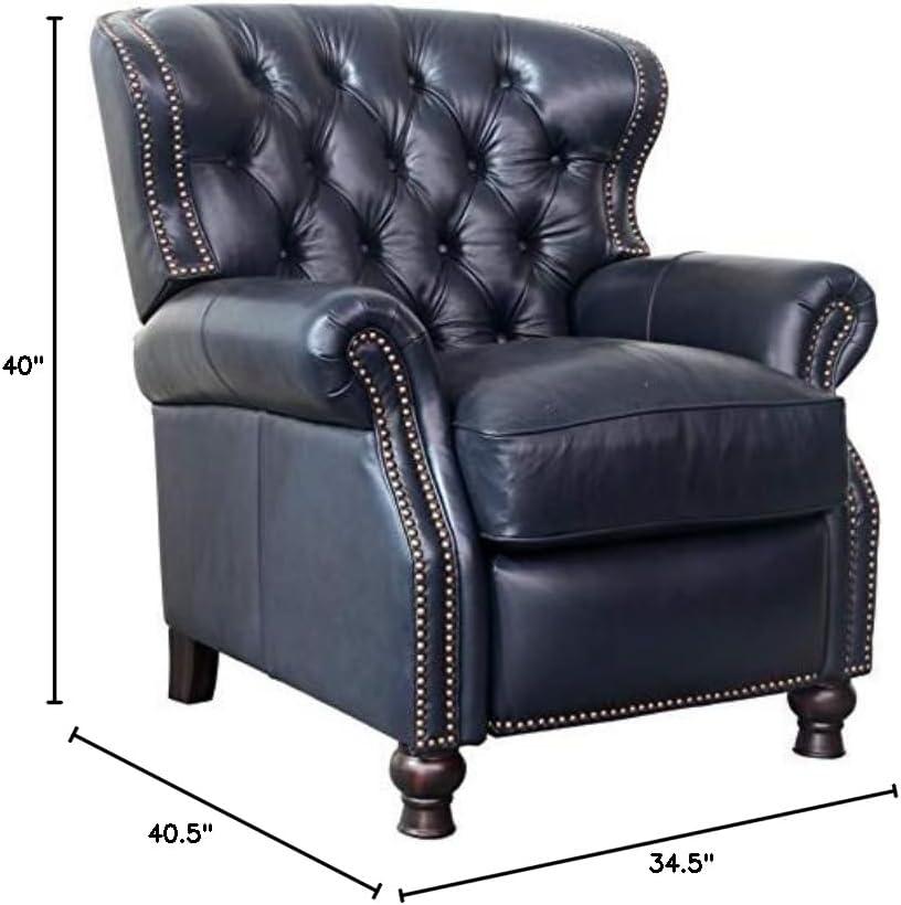 Handcrafted Blue Leather and Wood Presidential Recliner