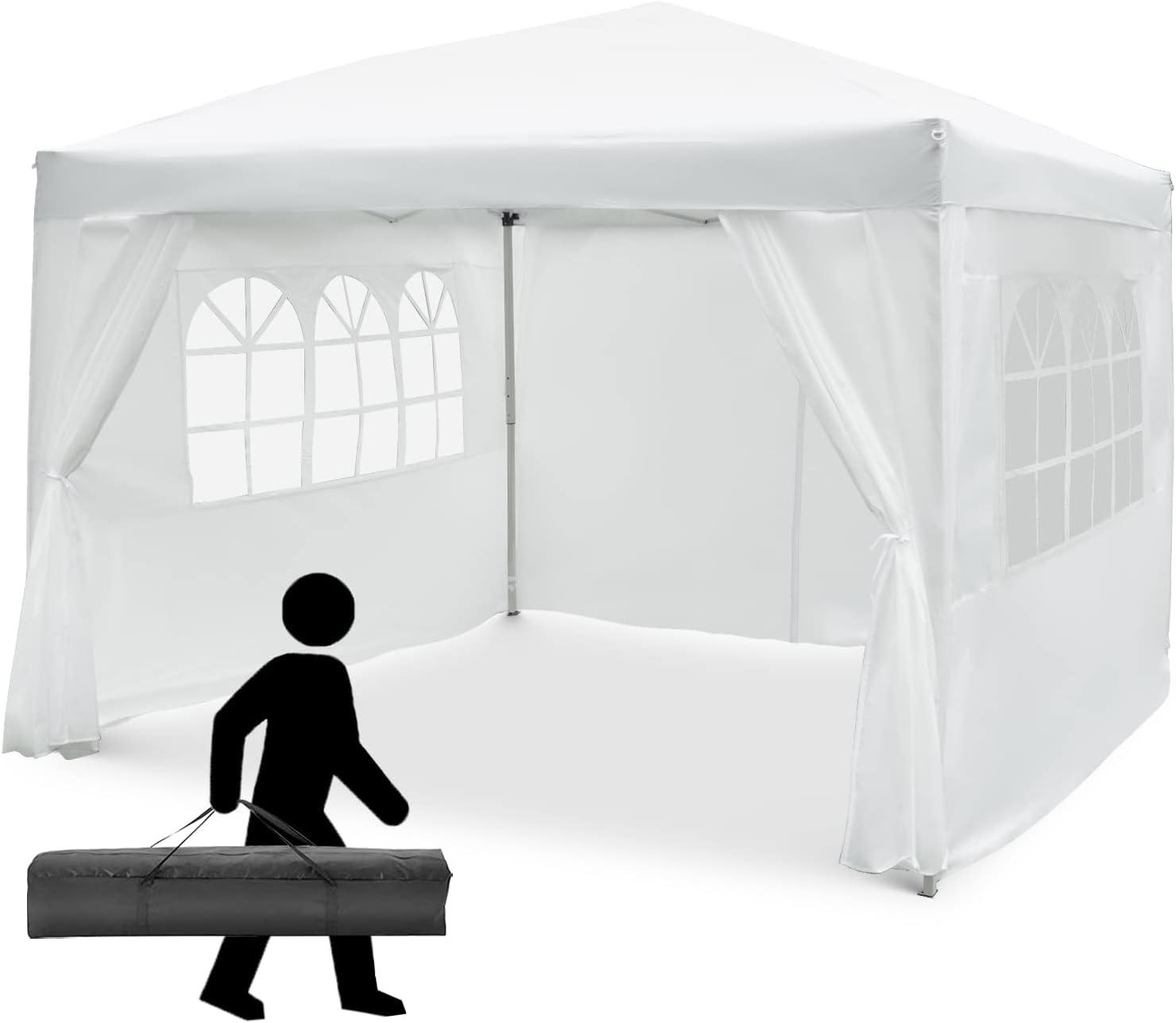 HOTEEL Canopy 10x10 Waterproof Pop up Canopy Tent with 4 Sidewalls Outdoor Event Shelter Tent for Parties Sun Shade Party Commercial Canopy with Air Vent & Carry Bag,White