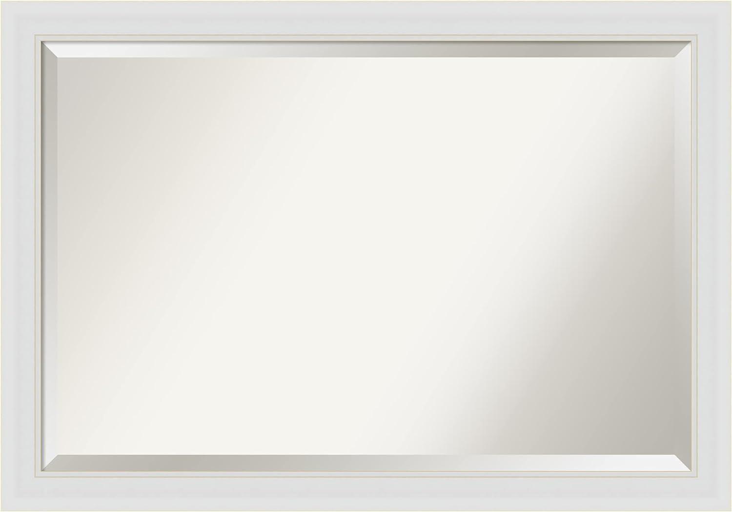 Flair Soft White Satin Finish Rectangular Beveled Bathroom Mirror