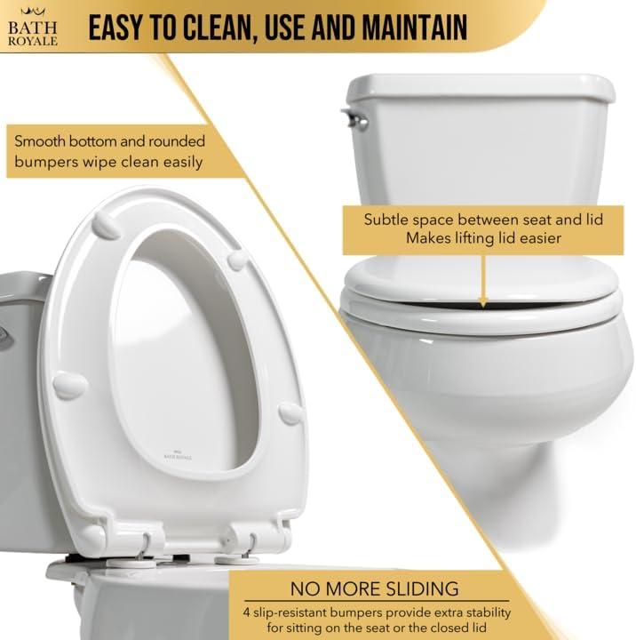 Round Toilet Seat Replacement with Cover BR500-01 Slow Close, Heavy Duty Sturdy, Stain-Resistant, No Jiggle and Easy to Clean, Fits All Toilet Brands, Executive Series - Biscuit/Linen,