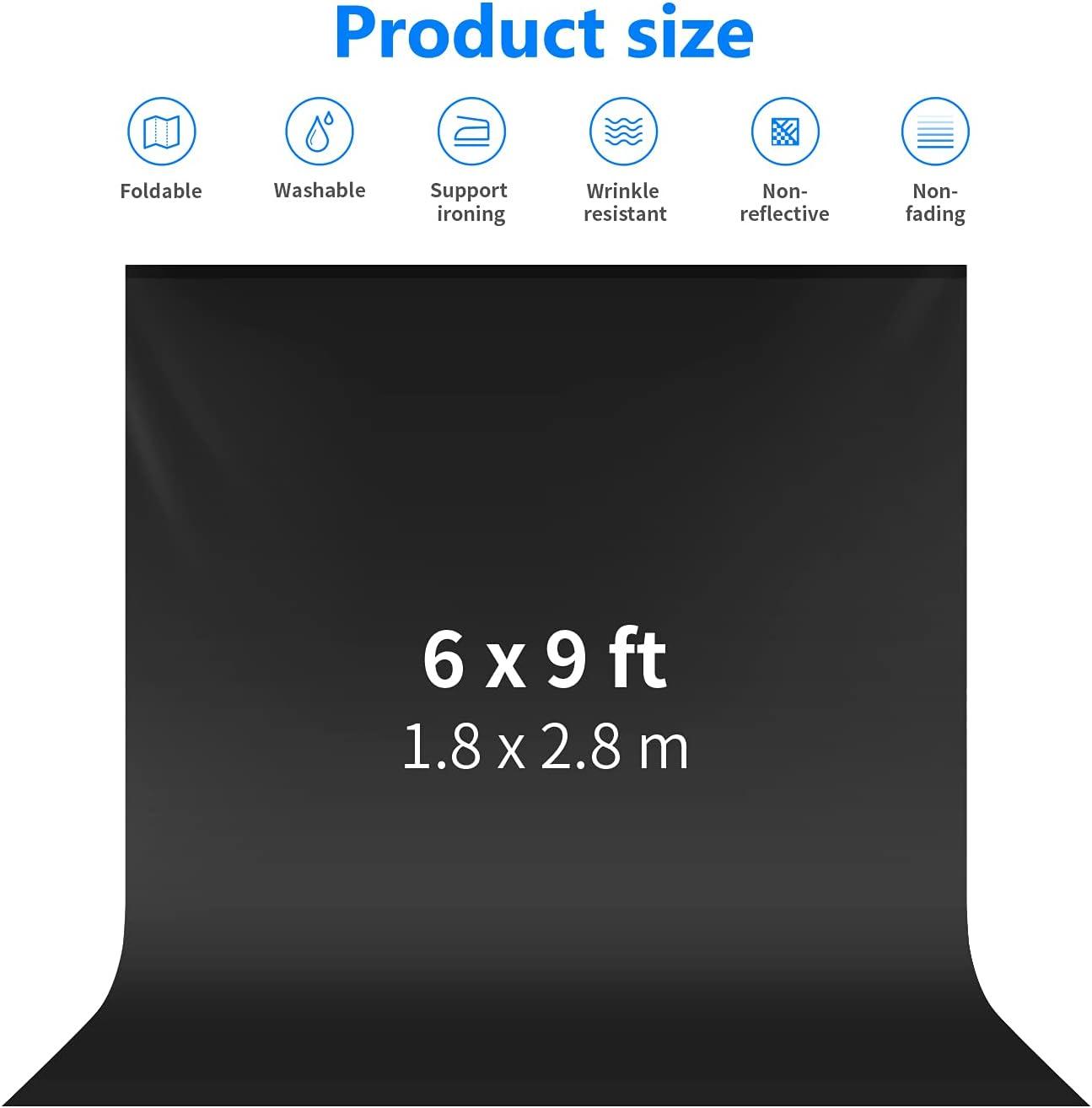 Black Polyester 6x9 Feet Collapsible Photography Backdrop