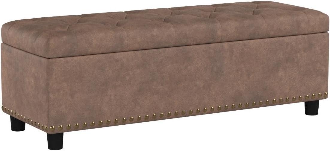 BELLEZE Button-Tufted Faux Leather Storage Ottoman Bench - Brentwood (Rustic Brown)