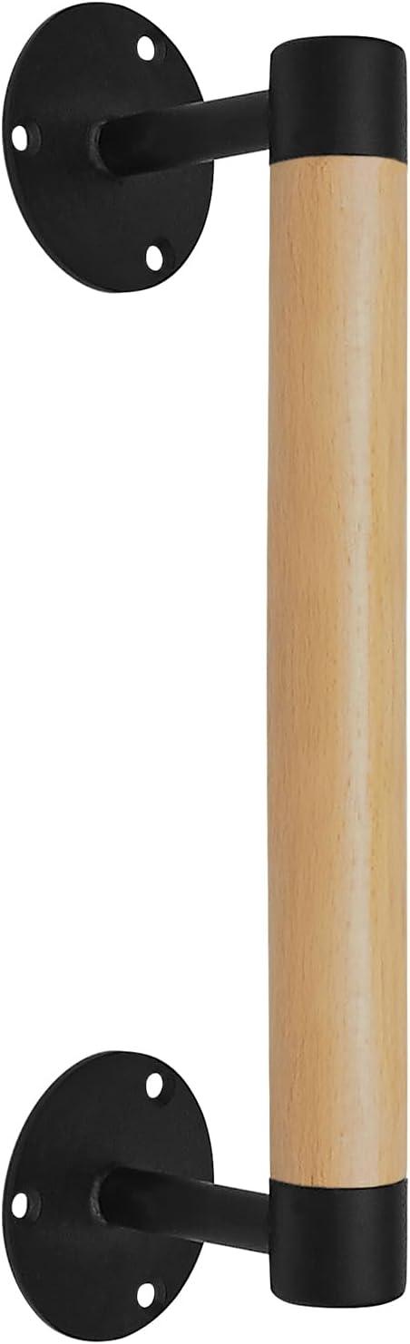 1ft Wood Handrail for Indoor Stairs, Wood Staircase Handrail W/s Black Sturdy Metal Brackets, Stair Banister Railing Wooden Safety Grab Bar for Elderly & Kids