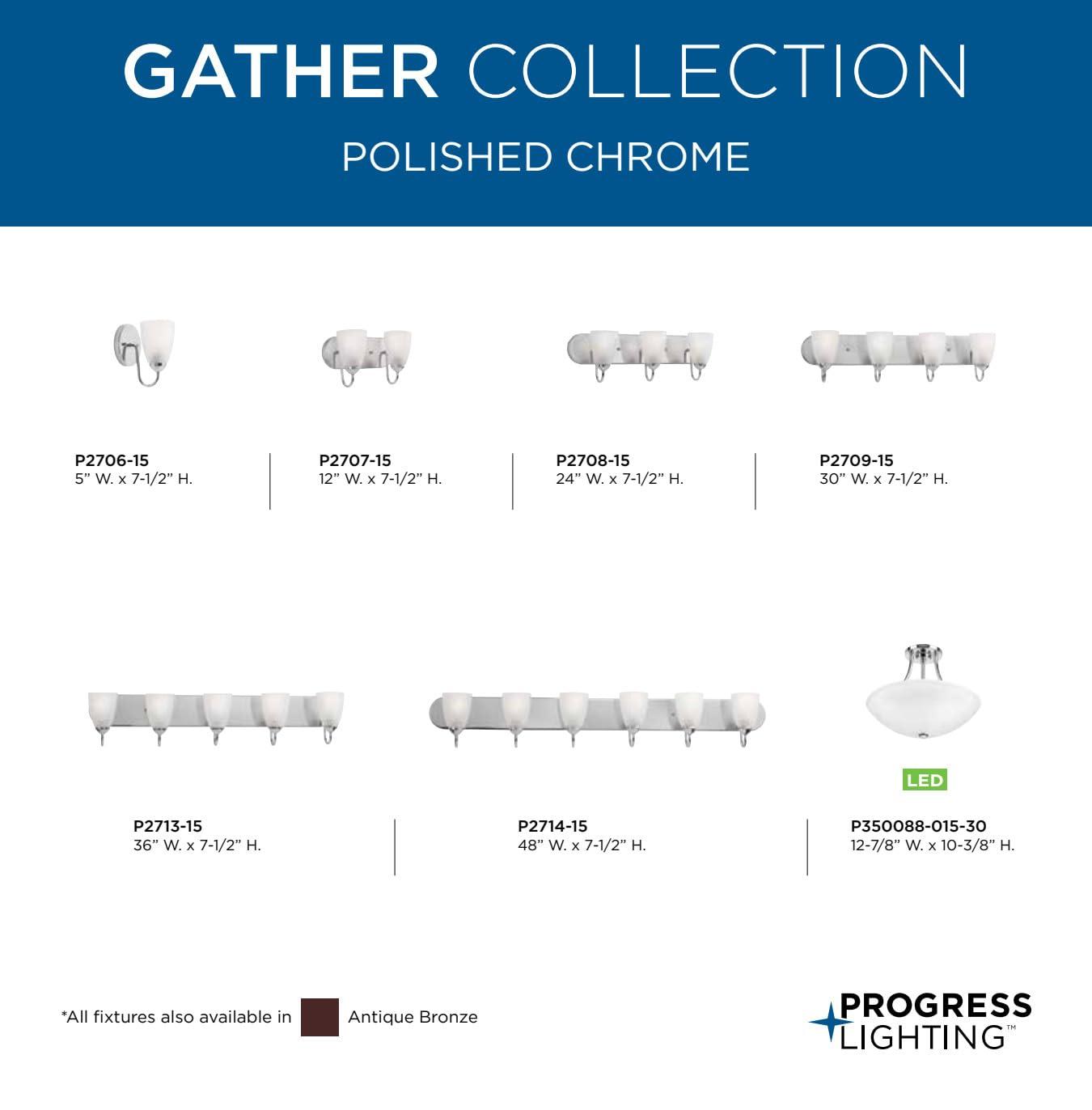 Progress Lighting Gather 6-Light Bath Bracket, Polished Chrome, Etched Glass Shades