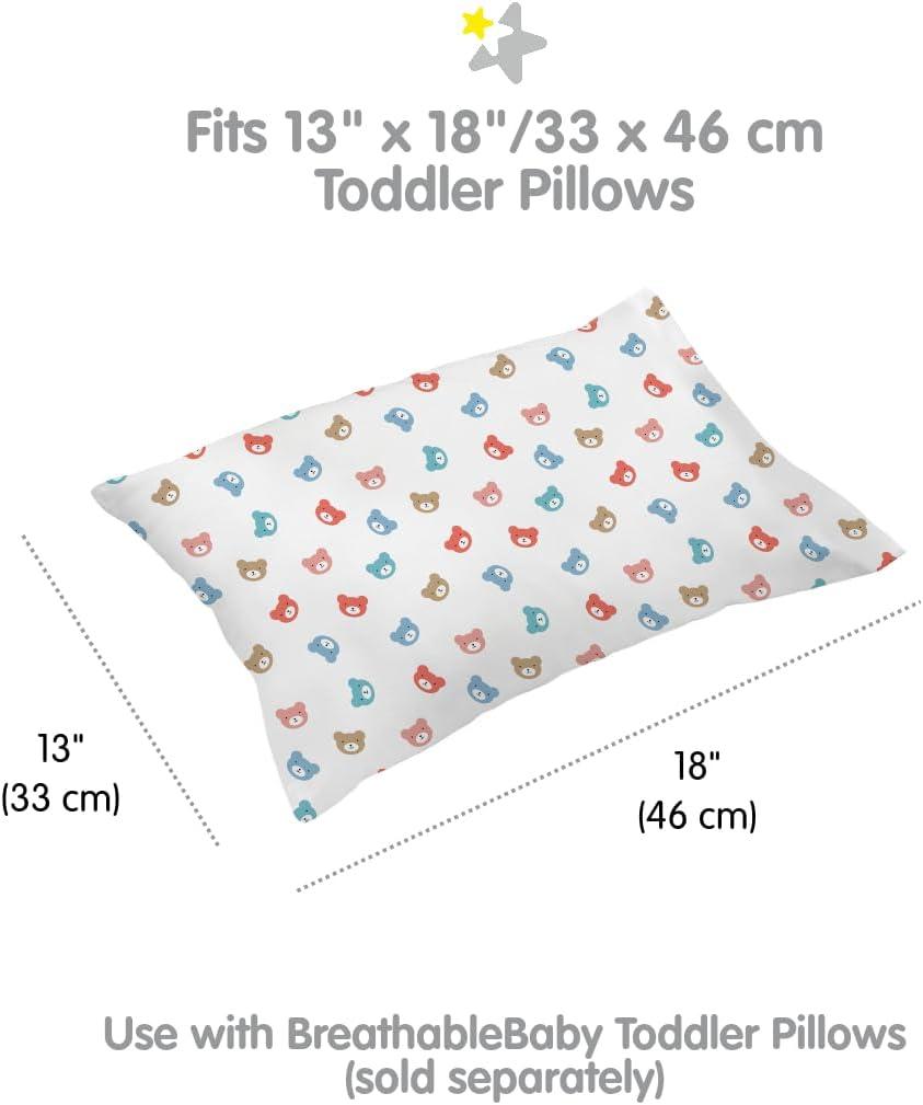 BreathableBaby Cotton Percale Pillowcase, For 13" x 18"/33 x 46 cm Toddler Pillow, Bears (2-Pack)