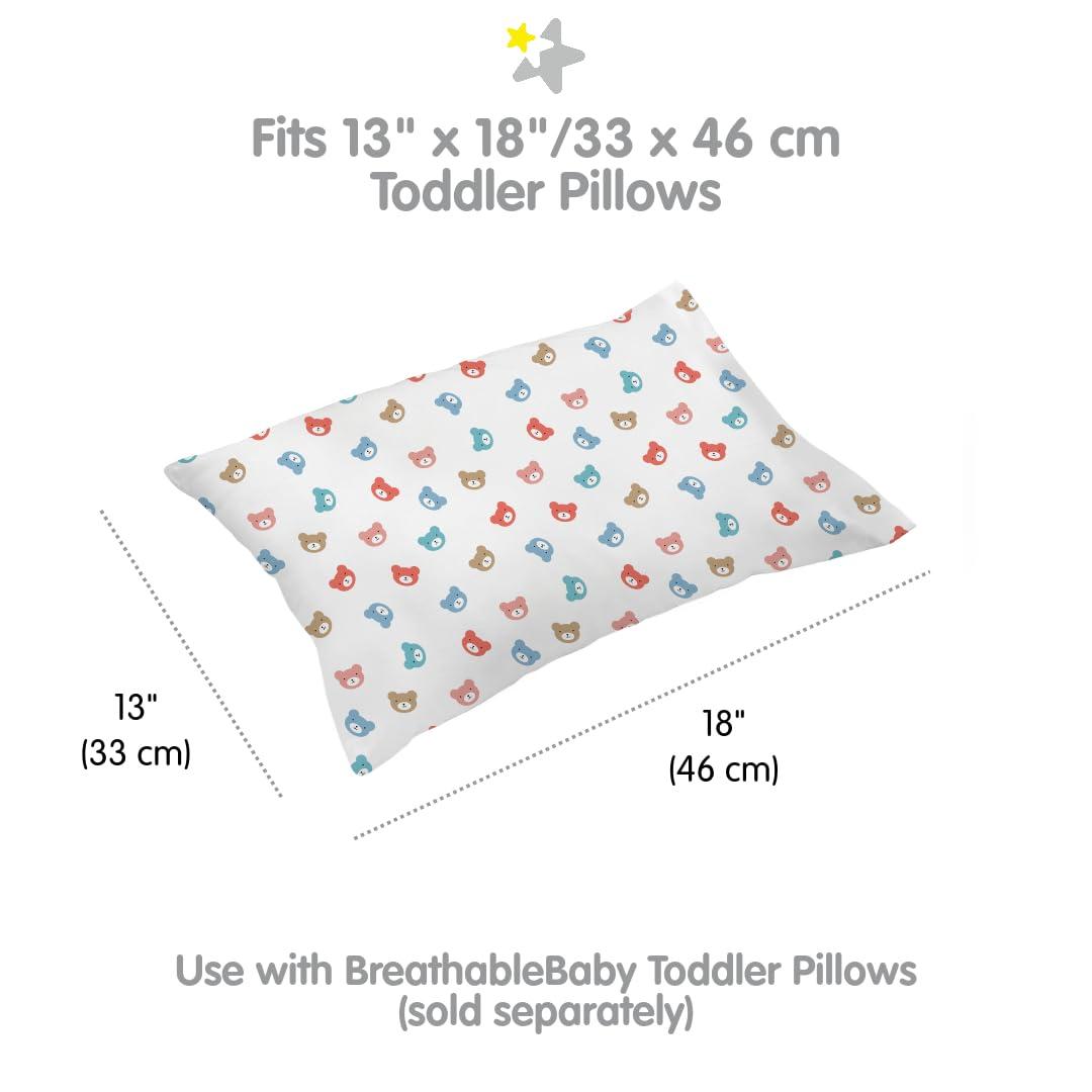 BreathableBaby Cotton Percale Pillowcase, For 13" x 18"/33 x 46 cm Toddler Pillow, Bears (2-Pack)