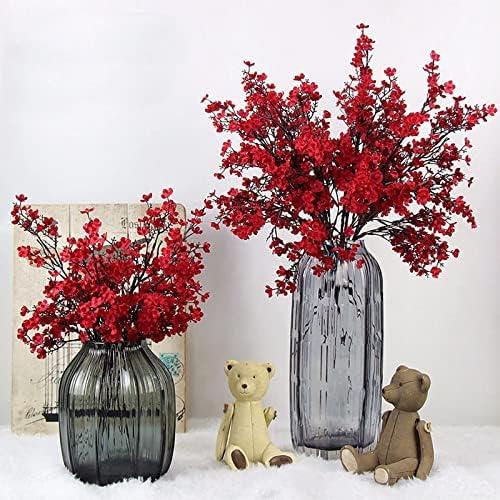 10 Pcs Babys Breath Gypsophila Artificial Flowers Bouquet Fake Silk Flowers Real Touch Flowers for Home Wedding Centerpiece Arrangement Festival Party Decoration (Red)