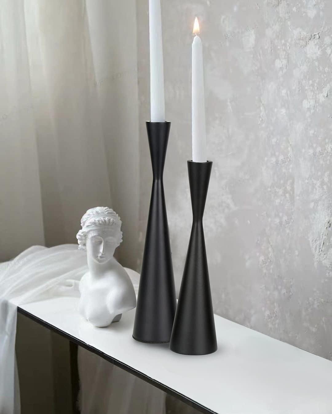 Vixdonos Metal Candle Holders Taper Candlestick Holders Set of 2 Table Decorative Candle Stand for Wedding, Dinning, Party,Home Decor (Matte Black)