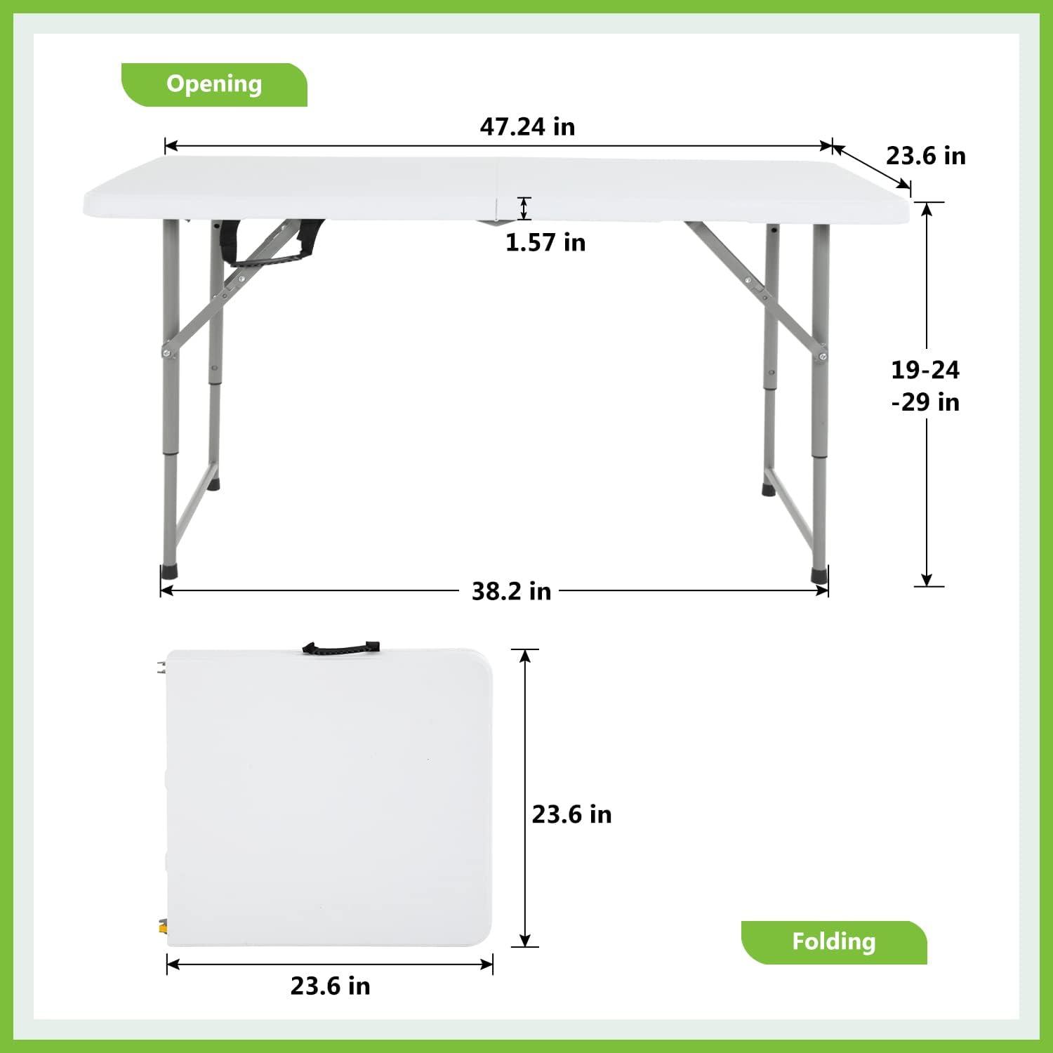 FDW Camping Table Plastic Picnic Table Office Table for Parties Wedding Camping Office with Carrying Handle, White