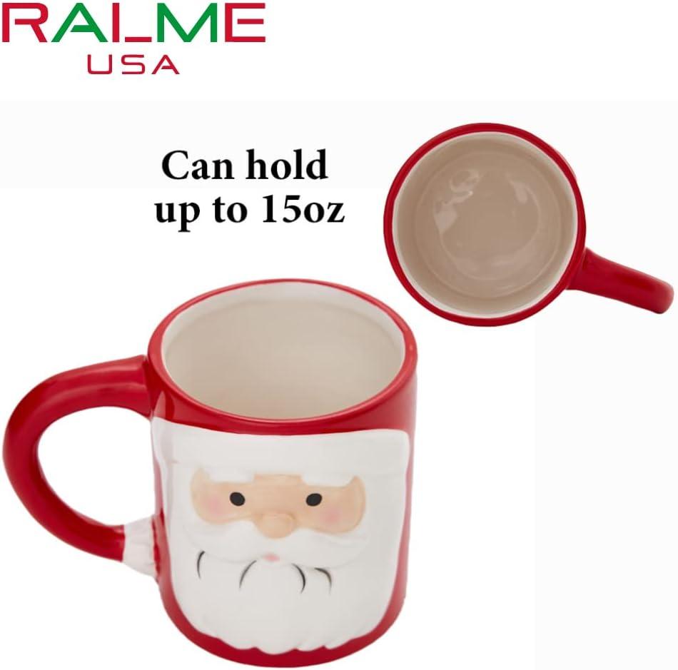 Ralme Santa Claus Mug for Kids or Adults - Large Ceramic Christmas Coffee or Hot Cocoa Mug, 15 oz.