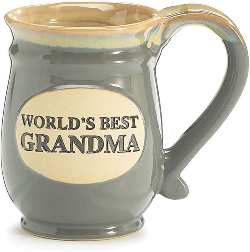 Gray and Tan Ceramic World's Best Grandma Mug, 14 oz