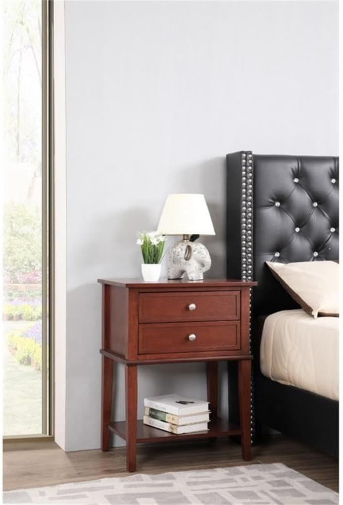 Cherry Wood 2-Drawer Nightstand with Open Shelf