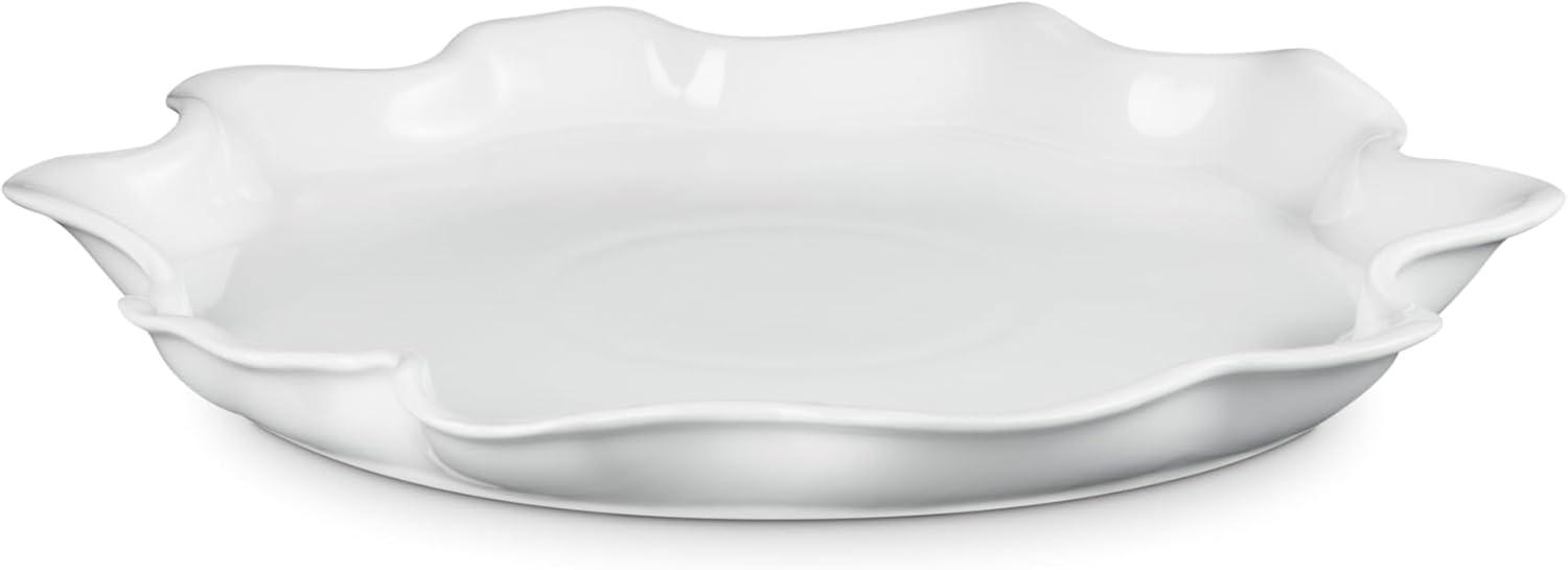 White Ceramic Ruffled Edge Serving Platter, 14"