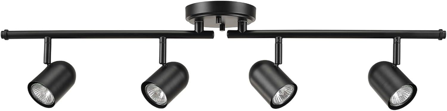 Matte Black Foldable 4-Light Track Lighting with Glass Shades