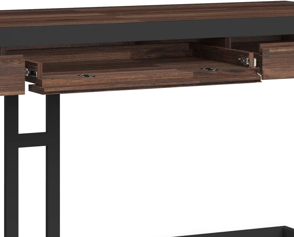 Erina SOLID ACACIA WOOD Modern 72"Wide Large Desk in Distressed Charcoal Brown