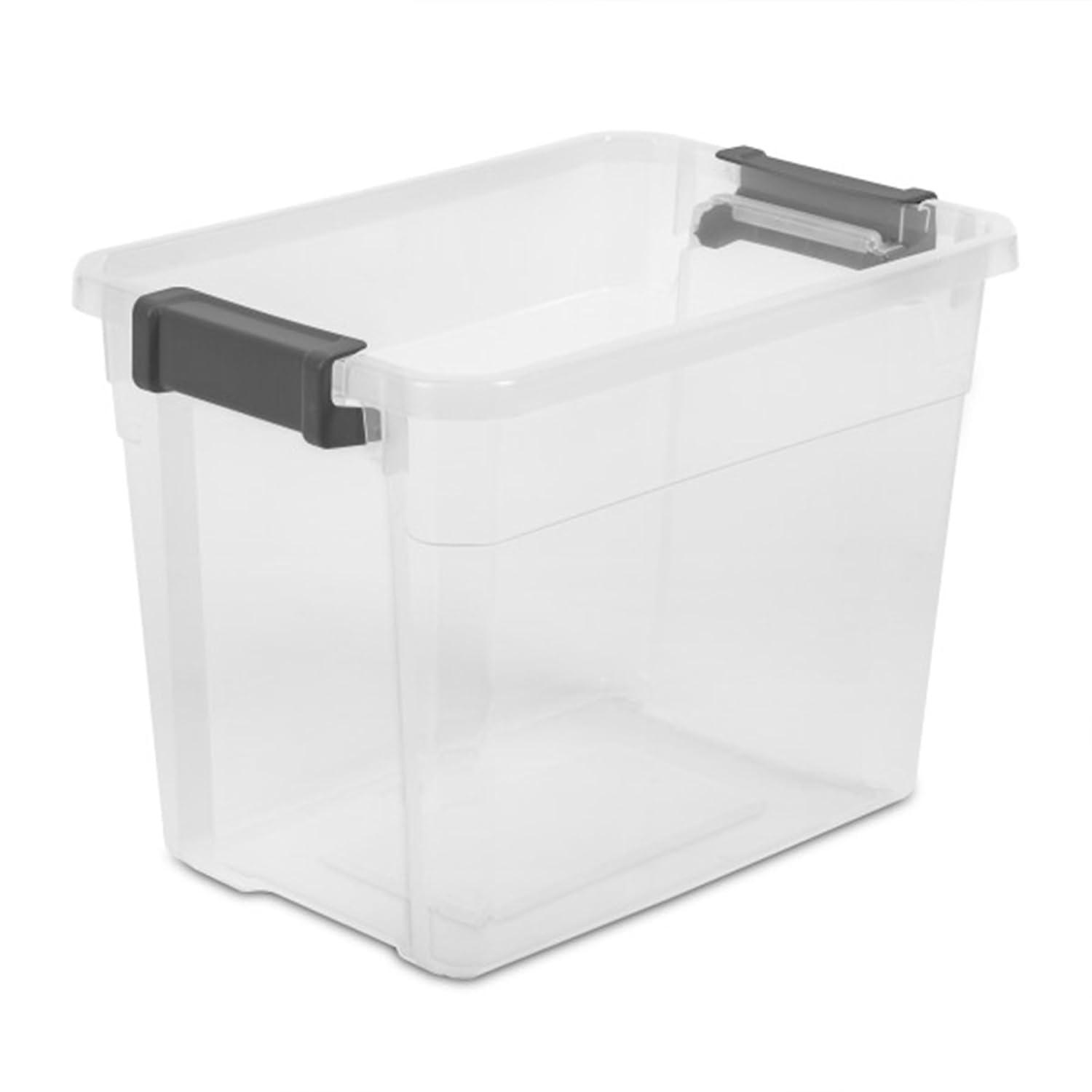 Sterilite 30 Quart Clear Plastic Stackable Storage Container Bin Box Tote with Grey Latching Lid Organizing Solution for Home & Classroom