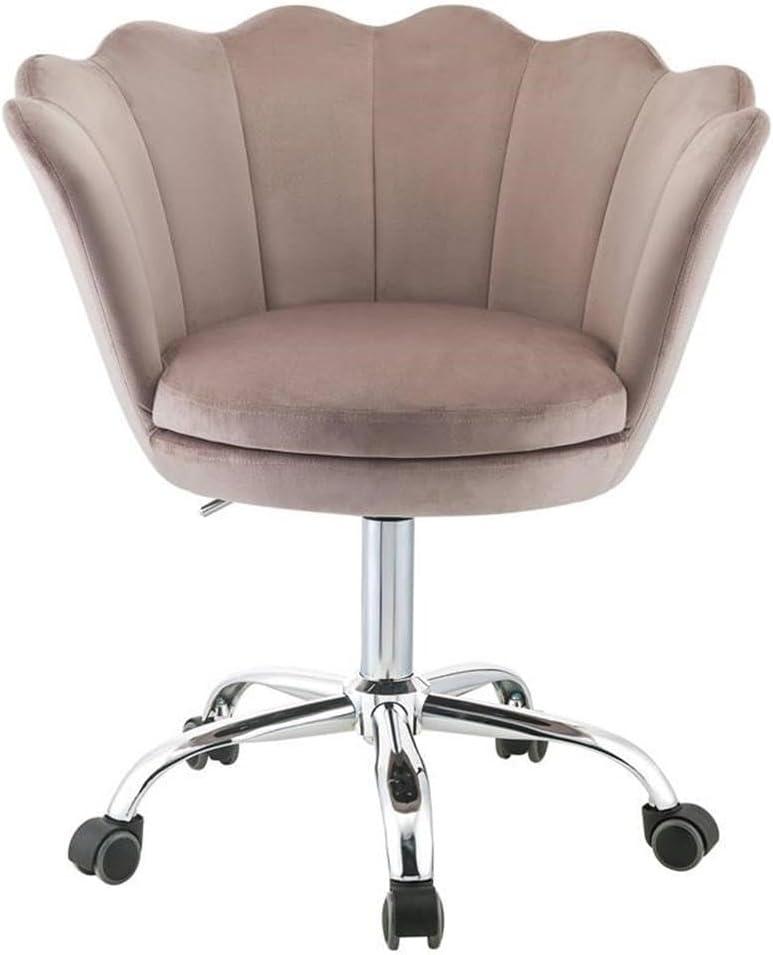 Ergonomic Swivel Armless Office Chair in Pink Velvet and Chrome