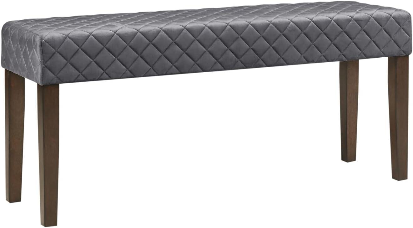 Cheshire Gray Diamond Quilted Upholstered Accent Bench with Moroccan Wood Legs