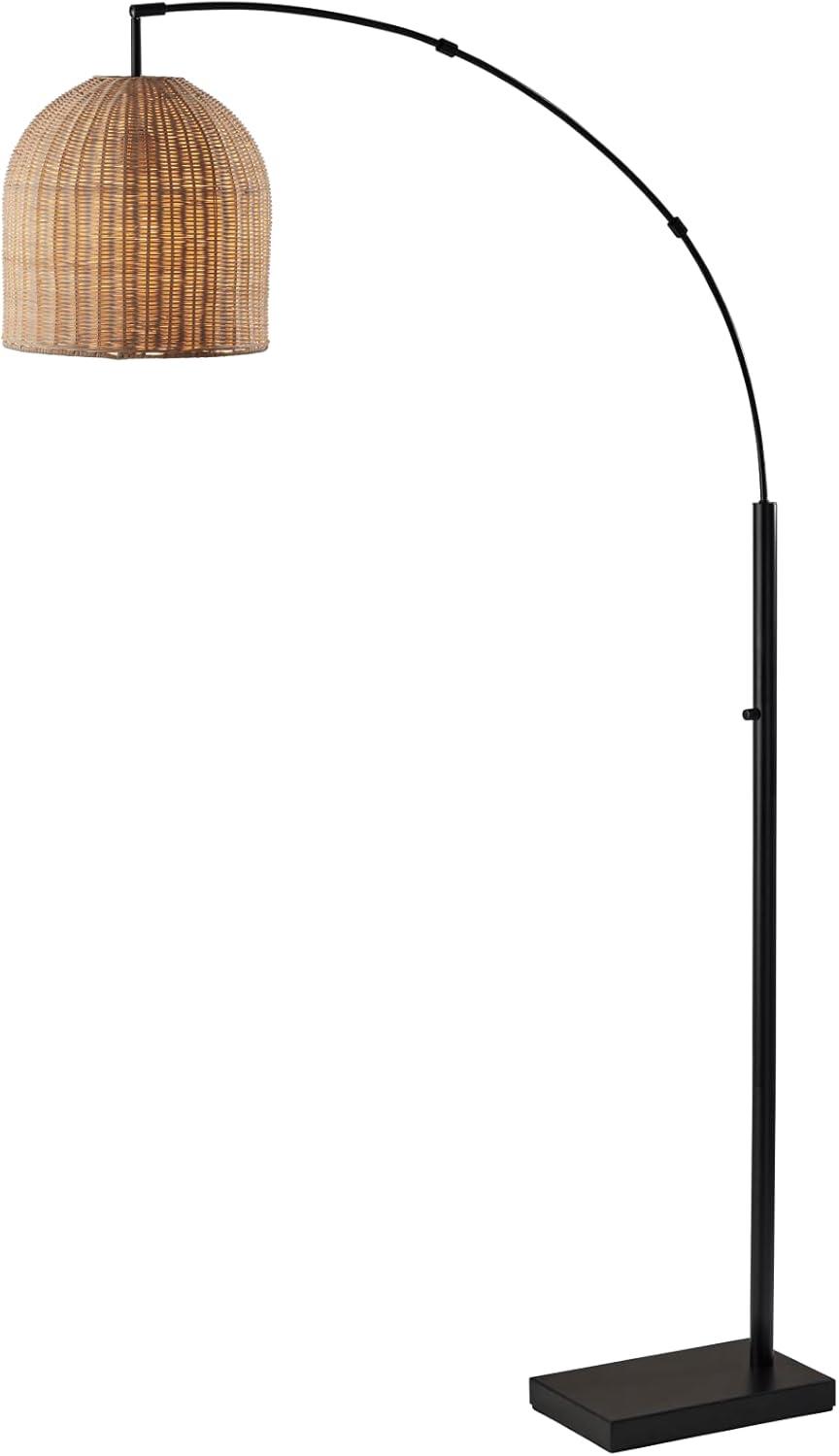 Bahama Arc Dark Bronze Floor Lamp with Rattan Shade