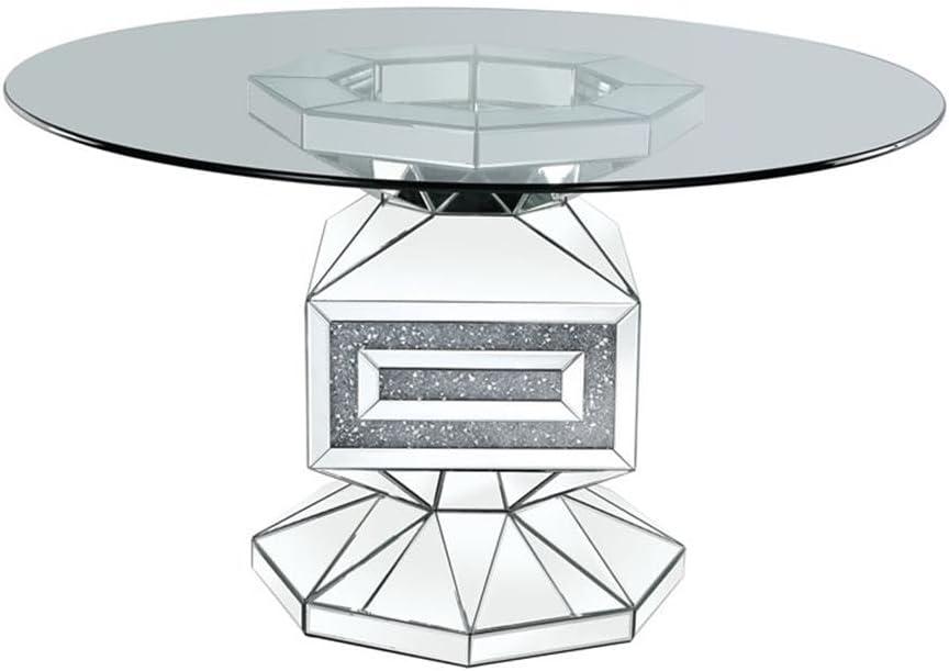 ACME Noralie Dining Table in Clear Glass Mirrored and Faux Diamonds