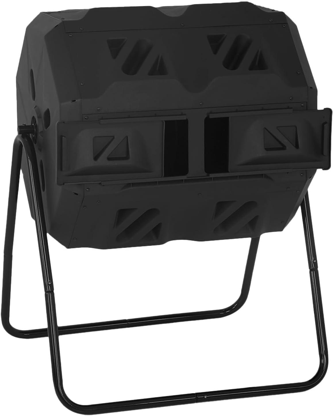 CL.HPAHKL Outdoor Compost Bin, 43 Gallon Dual Tumbling Composter Rotating Composting Bin Compost Tumbler for Garden Patio Kitchen Yard, Black Door