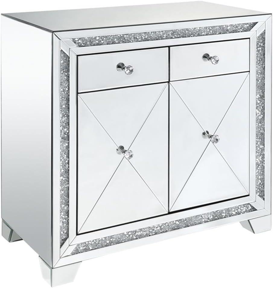 ACME Noralie 2-Drawer Console Table in Mirrored and Faux Diamonds