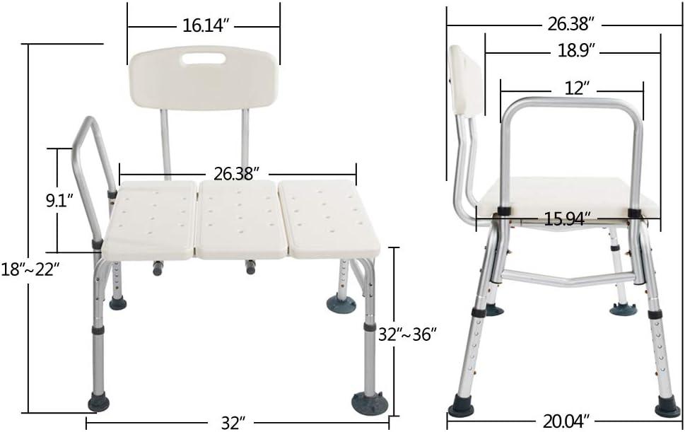 Adjustable White Plastic Tub Transfer Bench with Handles