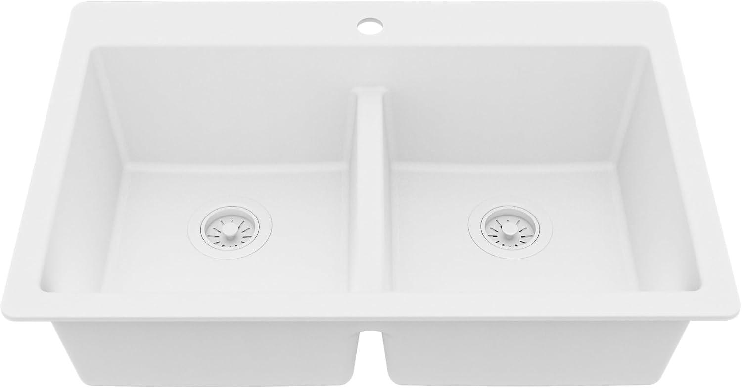 Karran Quartz 33'' X 22'' 50/50 Double Bowl Composite Drop-in Kitchen Sink