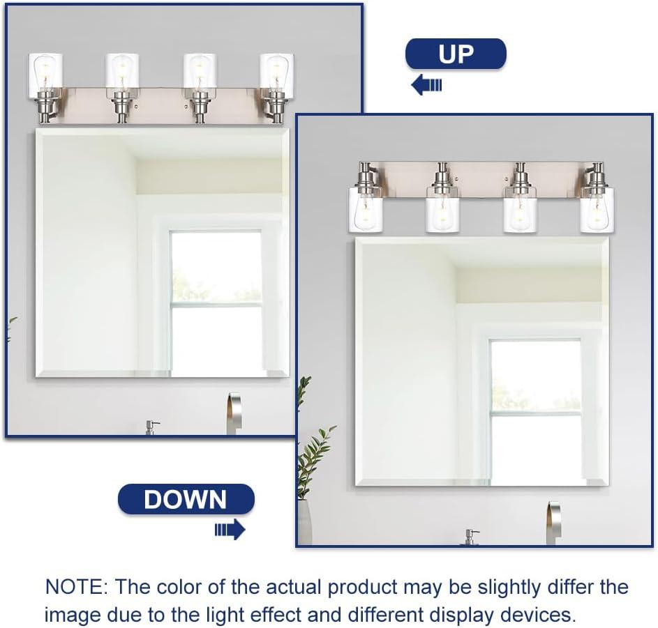 Brushed Nickel 4-Light Bathroom Vanity Fixture with Clear Glass Shades