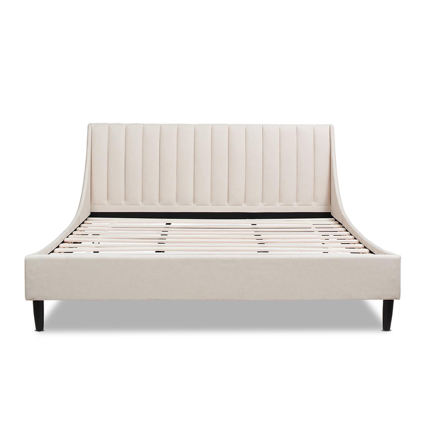 Aspen Vertical Tufted Headboard Platform Bed Set King Light Beige Linen
