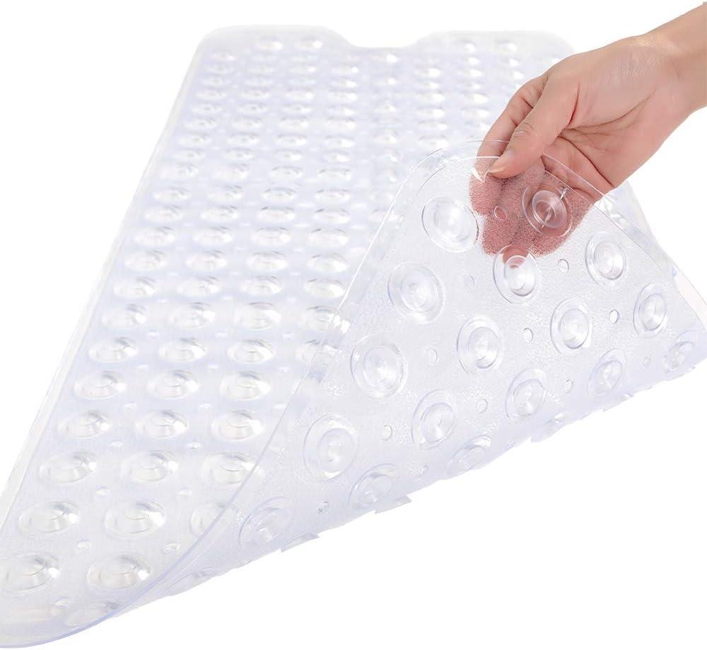 Bathtub Mats for Shower Tub Extra Long Non-Slip Bath Mat, 39 x 16 Inch Shower Mat with Drain Holes and Suction Cups, Bath Tub Mat for Bathroom with Machine Washable (Clear)