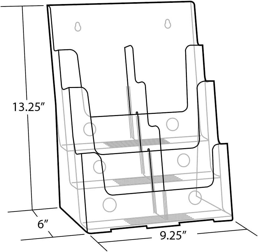 Azar Displays Three-Tier Six-Pocket Trifold Brochure Holder (Removable Divider)