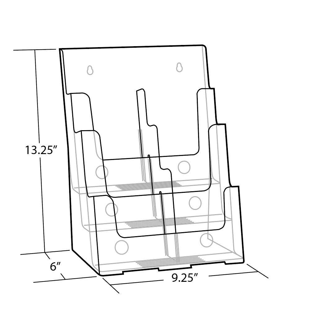 Azar Displays Three-Tier Six-Pocket Trifold Brochure Holder (Removable Divider)