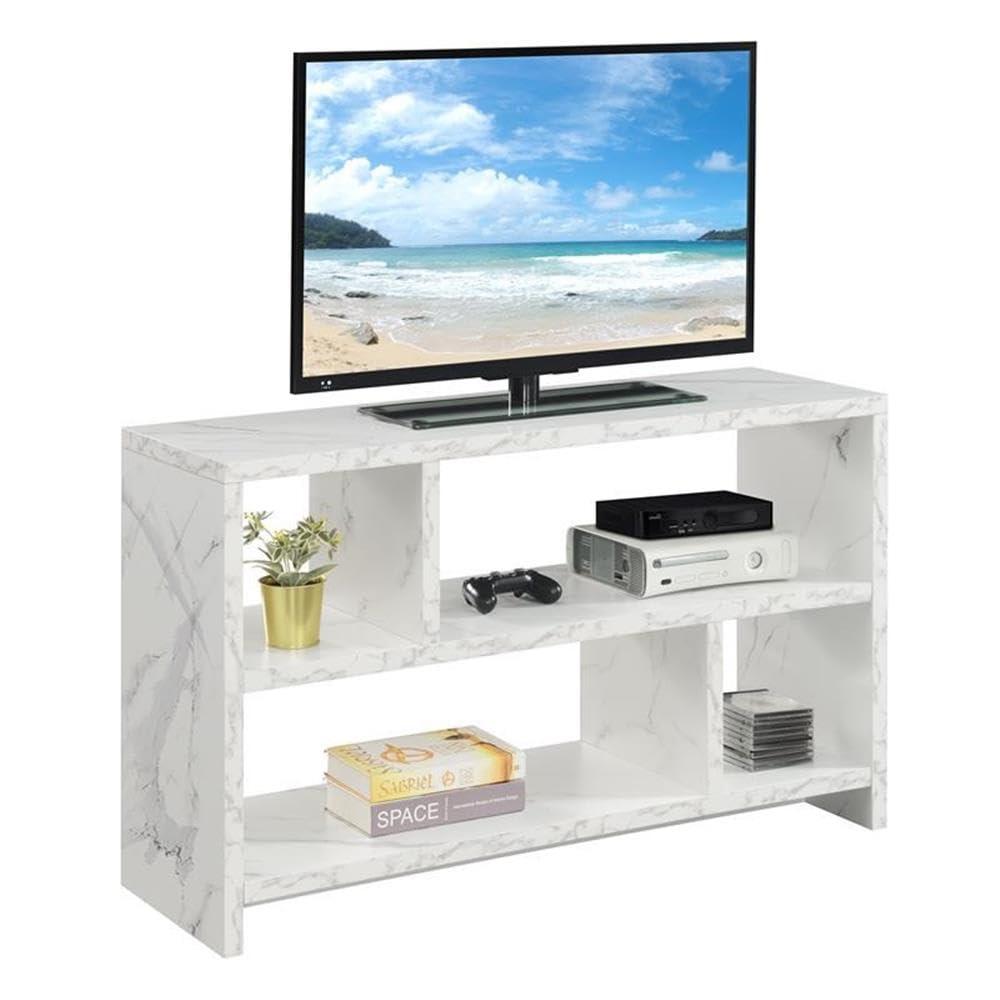 Convenience Concepts Northfield 55 inch TV Stand Console with Shelves, White Faux Marble