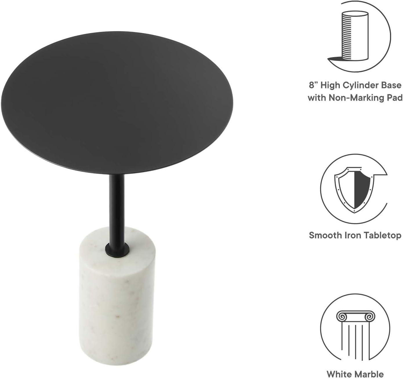 Black Iron Round Side Table with White Marble Base