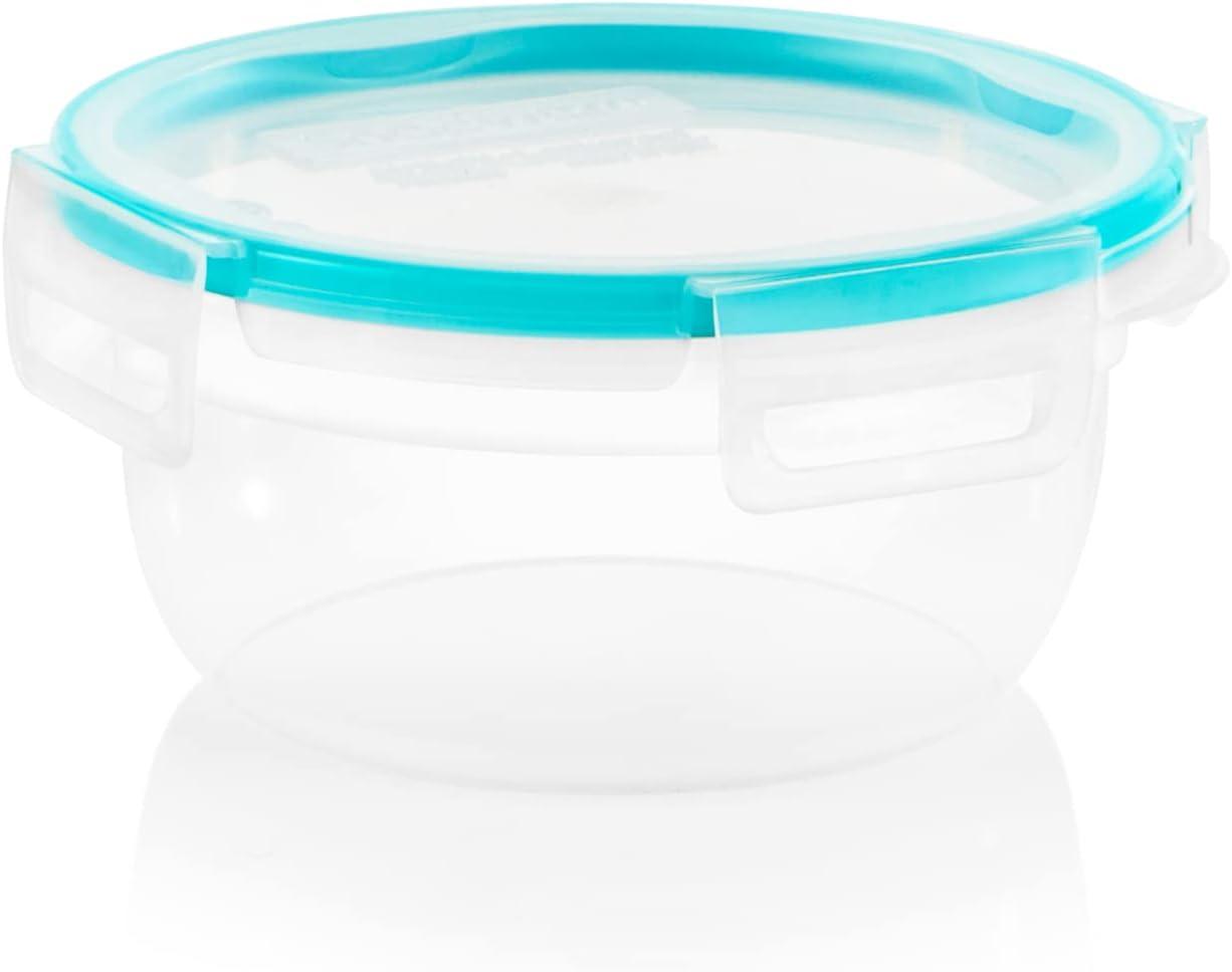 Clear Round Plastic Food Storage Container with Blue Lid, 3.8 Cups