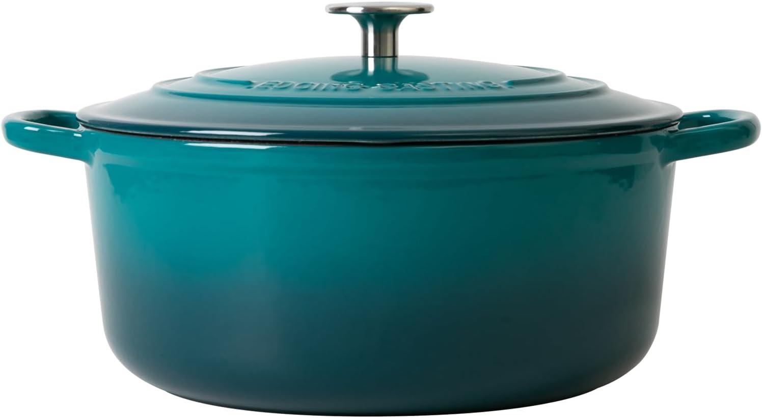 Enameled Cast Iron Dutch Oven Pot with Lid for Bread Baking, Cooking, Round Bread Oven Dual Handles, 7 Quart, Darkcyan