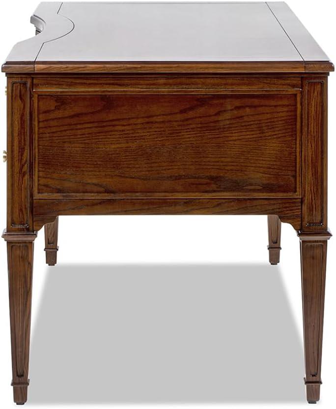 JTH LUXE Dauphin Gold Accent 5-Drawer Wood Executive Desk, Walnut Brown Wood