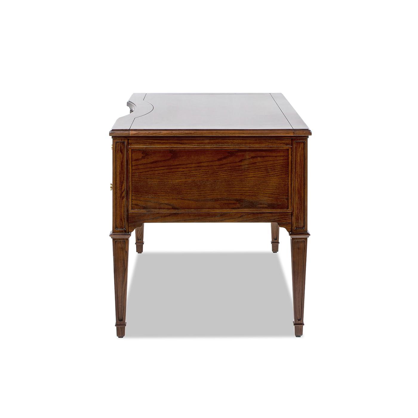 JTH LUXE Dauphin Gold Accent 5-Drawer Wood Executive Desk, Walnut Brown Wood