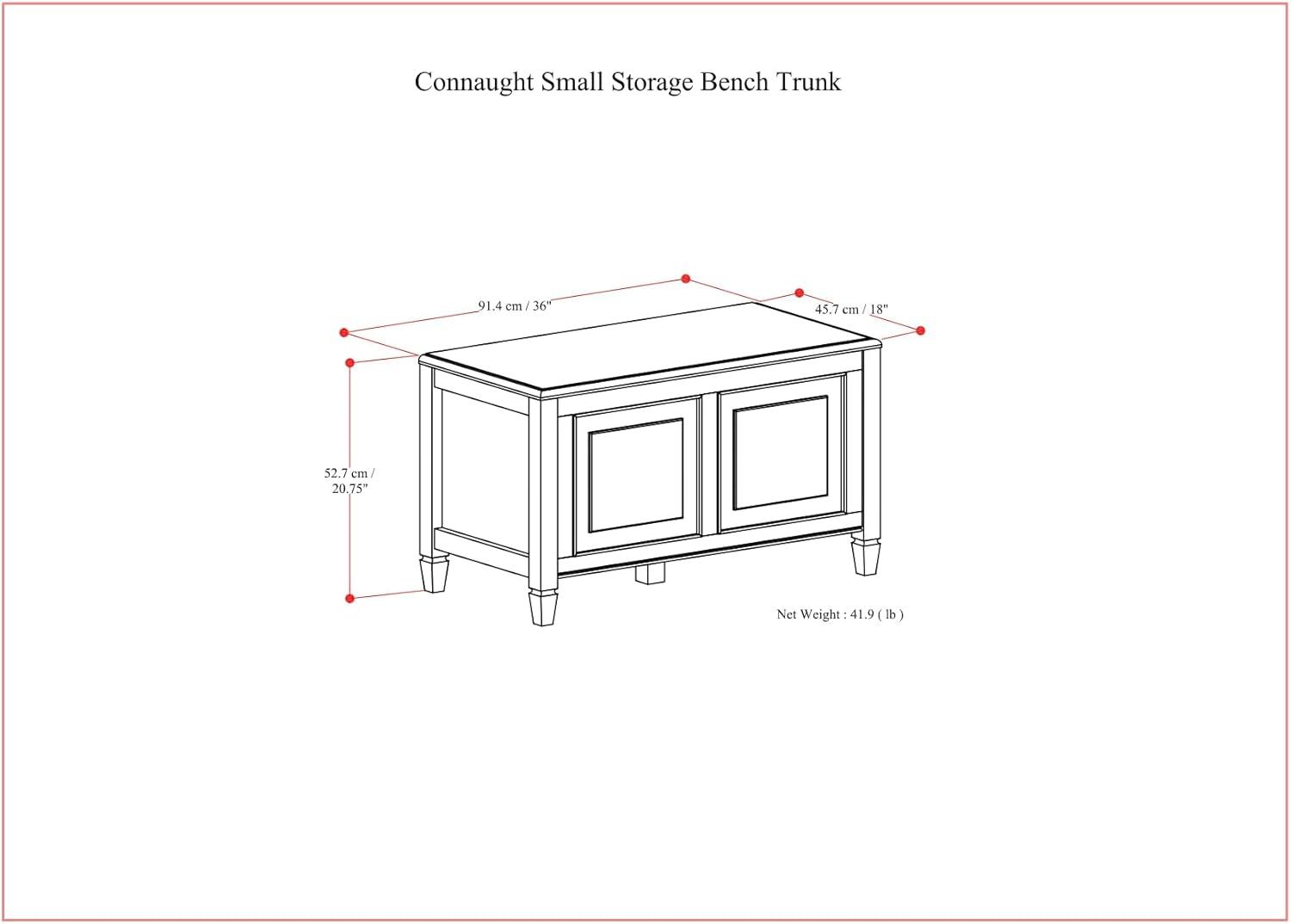 Simpli Home Connaught SOLID WOOD 36 inch Wide Traditional Small Storage Bench Trunk in Chestnut Brown