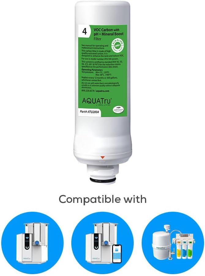 AquaTru Stage 4 Replacement VOC Filter with pH+ Mineral Boost for AquaTru Classic, Connect & Under Sink, 1 Pack