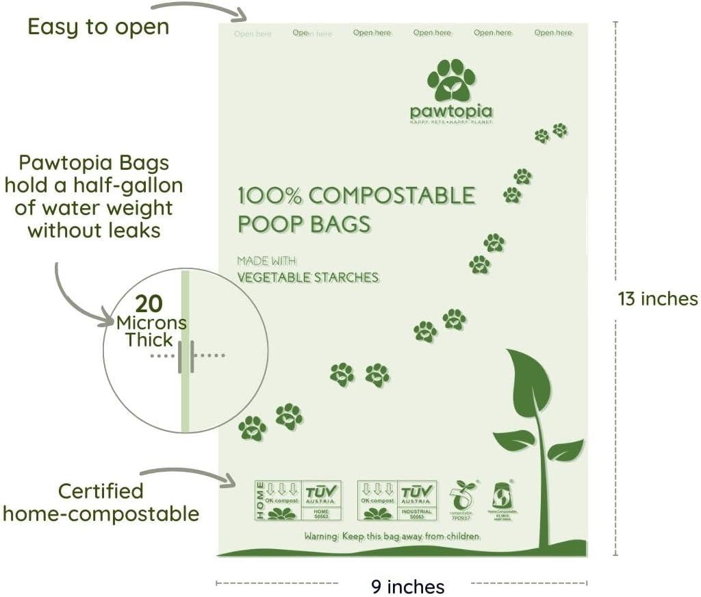 Pawtopia Certified Home Compostable Biodegradable Dog Poop Bags | Cat Litter Bag (120 Bags, Green)