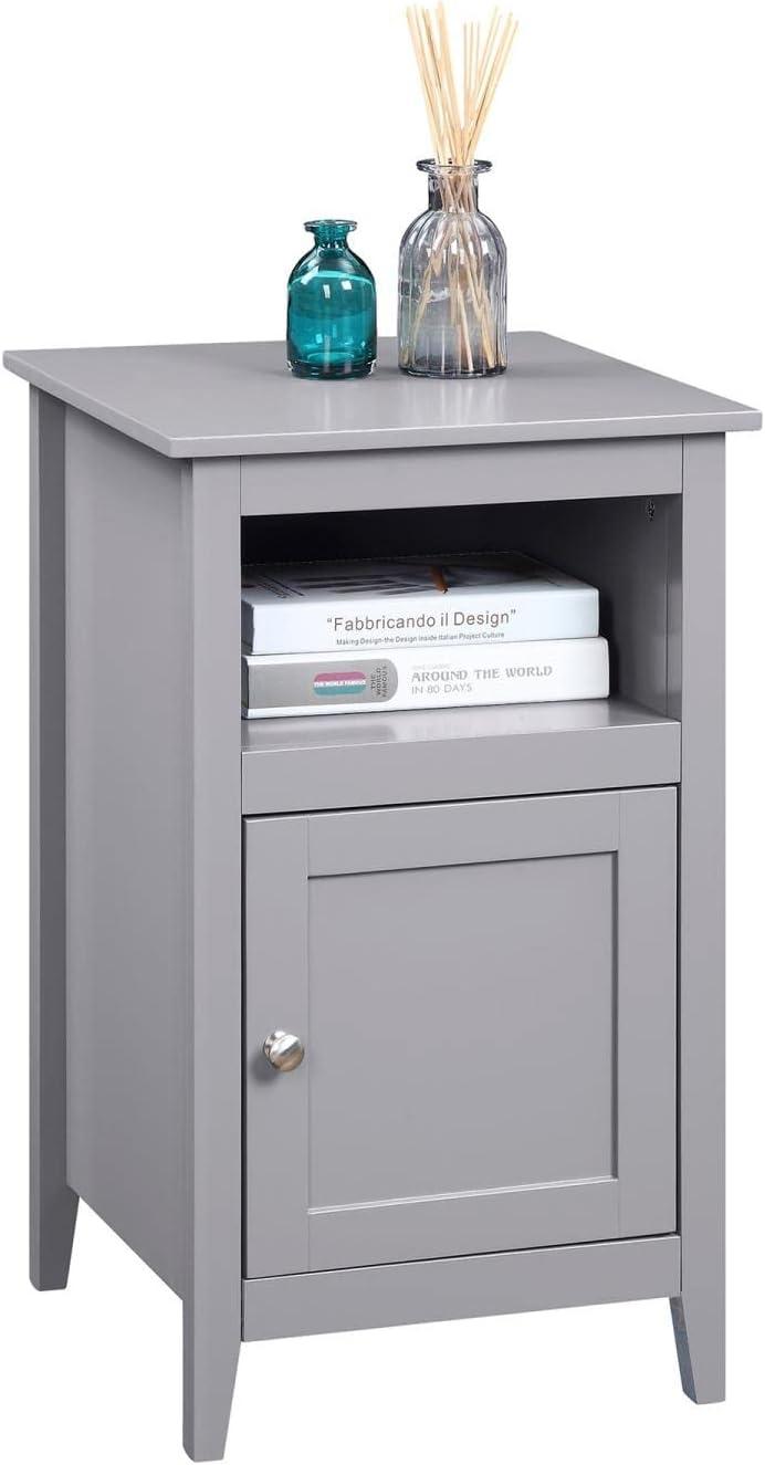 Designs2Go End Table with Storage Cabinet and Shelf, Gray